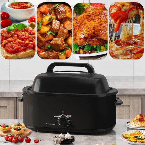 SUNVIVIPRO Roaster Oven 28 Quart, Electric Turkey Roaster with Self-Basting Lid, Removable Pan & Rack, Variable Temp Control, Stainless Steel, Black