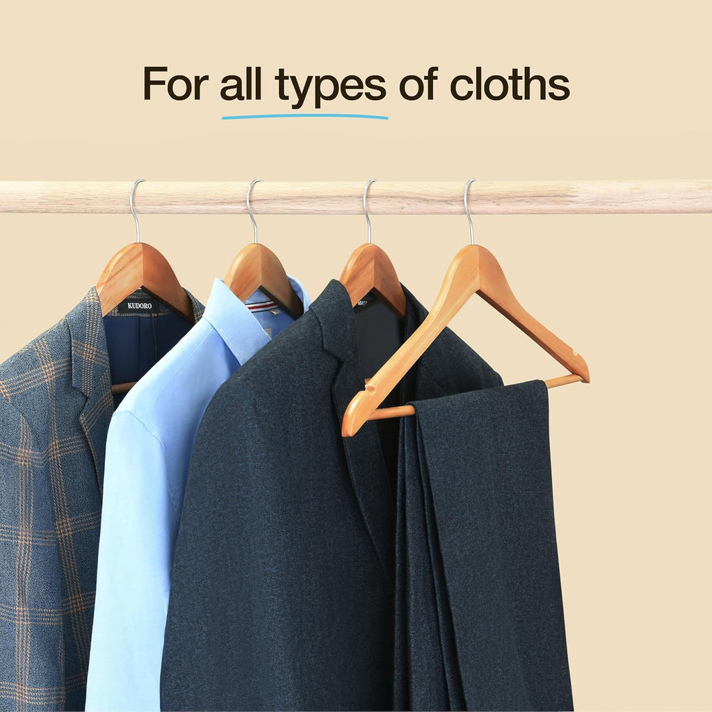 Premium Wooden Hangers - Durable Non-Slip Heavy-Duty Coat Hangers | 20 Pack Natural Solid Wood with Chrome Swivel Hooks