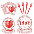 96 PCS Valentine’s Day Plates and Napkins Sets Valentine Party Dinnerware Red Heart Paper-Plates Valentines Decorations for Party,Serve 24 Guests