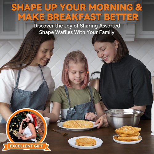 Baker's Friend Multi Shapes Waffle Iron, A Combo of Mini Waffle Maker, American Classic Waffle Maker, Belgian Waffle Machine Thick & Chaffle Maker, Waflera Electrica, With 2 Silicone Molds, Graphite