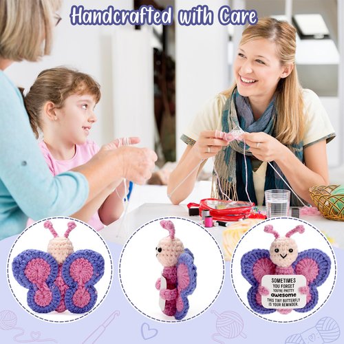 WEYON Emotional Support Butterfly Gift, Tiny Handmade Positive Crochet Animal for Women, Friend, Coworker, Bestie, Motivational Encouragement Present, Best for Birthday & Christmas