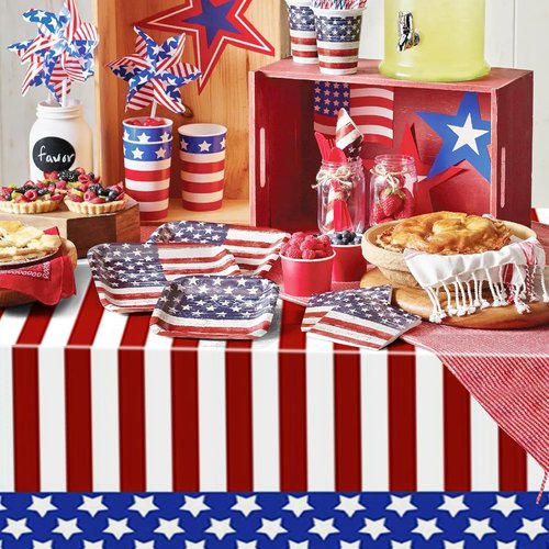 American Flag Tablecloths - 3 Pack of 54x108 Inch Disposable Covers for Patriotic Celebrations