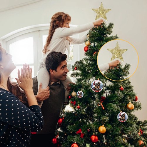 COMNICO Christmas Tree Topper Glittering Gold Hollow Small Star Mini Christmas Tree Decoration 5 Point Star Xmas Treetop Ornaments (15cm/5.9inches)