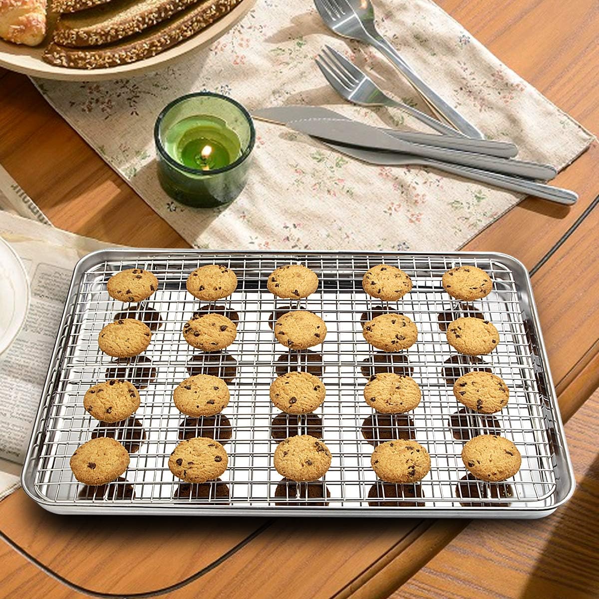 Wildone Baking Sheet Set - Stainless Steel Cookie Pans with Cooling Racks | 18 x 13 Inch, Non-Toxic & Heavy Duty