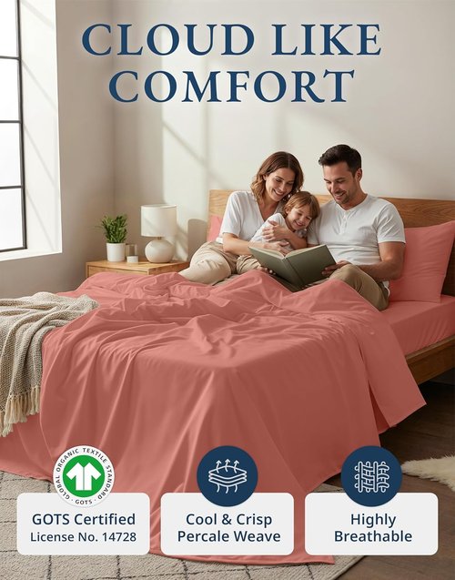 LANE LINEN 100% Organic Cotton Twin XL Sheets Set - Ultra Soft & Breathable 3-Piece Bedding in Rose Dawn