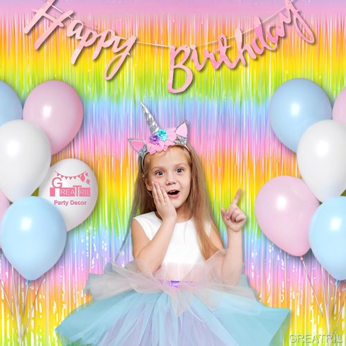 GREATRIL Gradient Pastel Foil Fringe Curtain - Colorful Backdrop Streamers for Kids' Parties | 2 Pack
