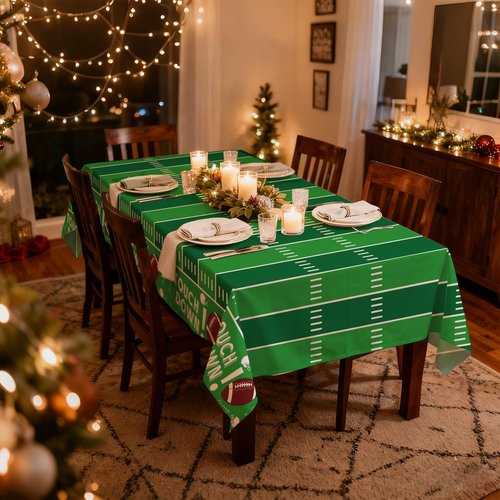 3 Pack Green Football Premium Plastic Tablecloth, 54 x 108 inch Football Disposable Tablecloths Rectangle Leakproof for Party Decorations Supplies, Picnic, Birthday (Green Football, Rectangle 3 Pack)