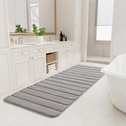 LOCHAS Long Bathroom Rugs Runner, 24" x 60" Large Bath Rug Non Slip Washable, Absorbent Microfiber Bath Mat Luxury Soft, Cozy Bathroom Runner Rug for Shower Quick Dry, Grey
