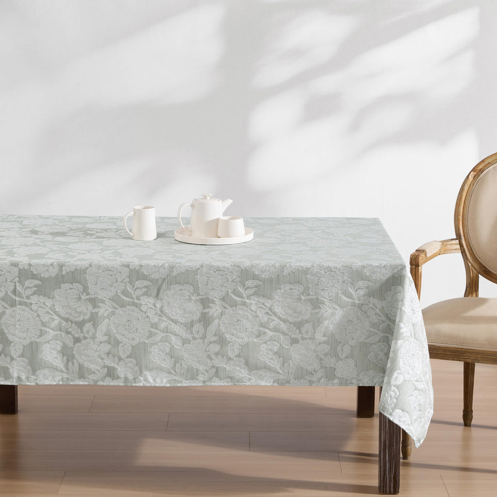 Laura Ashley Annaleigh Tablecloth Jacquard Fabric, Wrinkle Resistant for Dining, Holiday, Party, Wedding or Banquet, 60" x 102", Sage