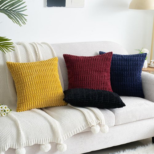 Smile of hope Pack of 2 Burgundy Corduroy Decorative Pillow Covers 18x18 Inch Soft Boho Striped Throw Pillow Covers Modern Farmhouse Home Decor for Sofa Living Room Couch Bed