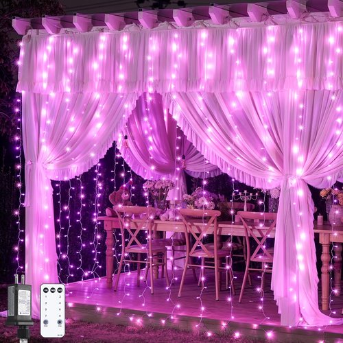 JMEXSUSS 300 LED Curtain Lights - Pink String Lights with Remote for Bedroom & Party Decor | 9.8x9.8ft