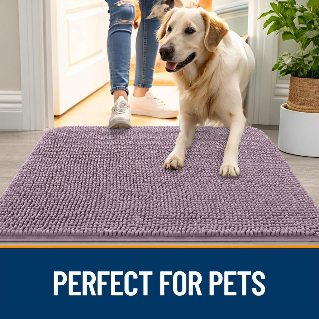 OLANLY Dog Door Mat - Absorbent Non-Slip Chenille Mat for Muddy Paws | 40x32 Deep Plum Color