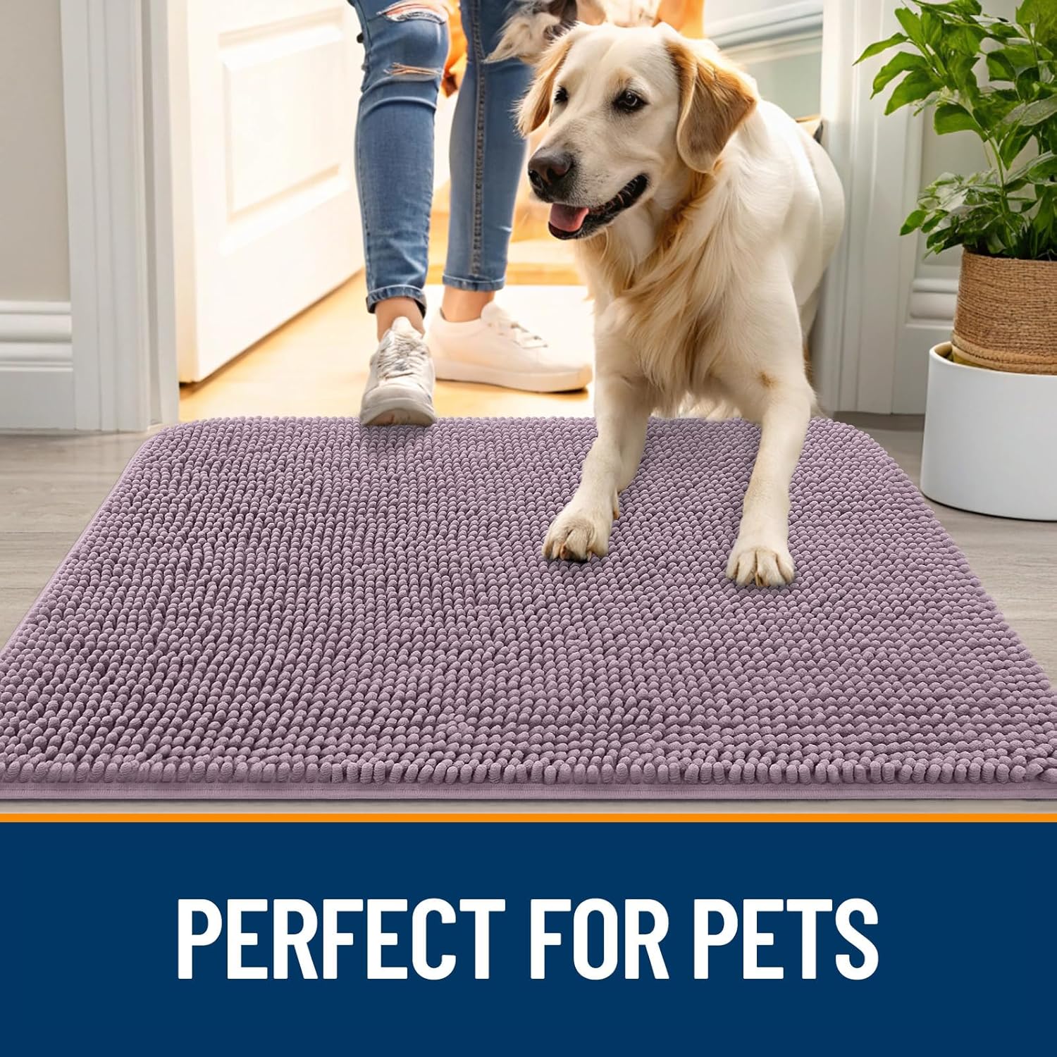 OLANLY Dog Door Mat - Absorbent Non-Slip Chenille Mat for Muddy Paws | 40x32 Deep Plum Color