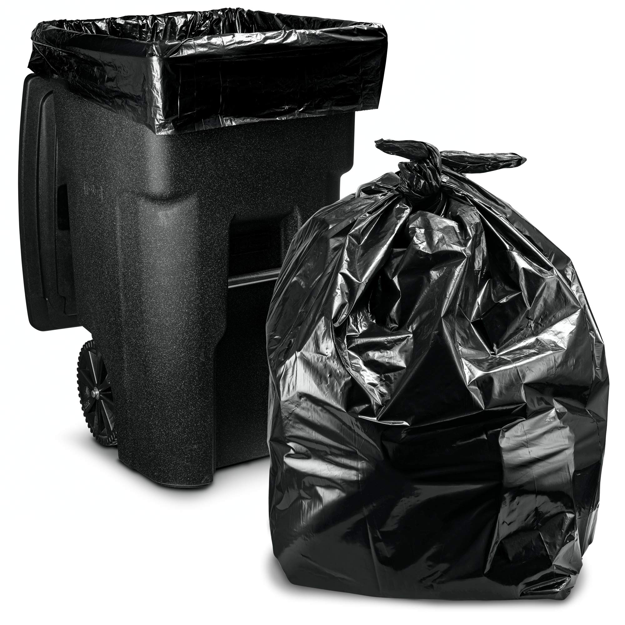Tasker 95 Gallon Contractor Garbage Bags - 2 Mil Extra Heavy Duty Trash Bags - 96-100 Gallon Trash Can Liners, Industrial Trash Bags with Ties - 25 Count