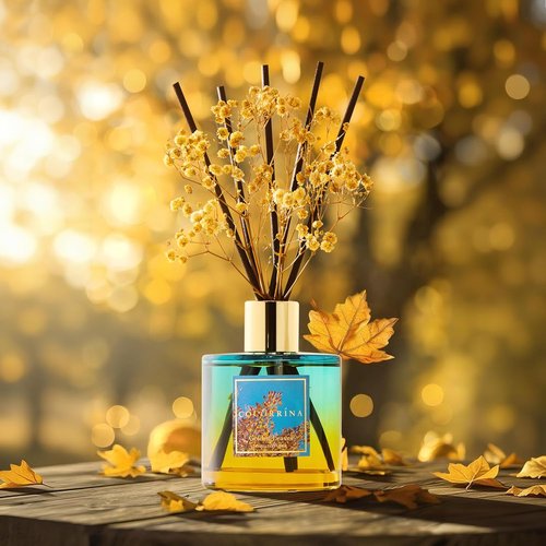 COCORRÍNA Reed Diffuser | Golden Leaves Set with 8 Sticks & Preserved Baby's Breath for Home Decor