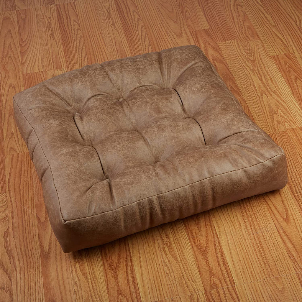 Klear Vu Gripper Non-Slip Floor Cushions for Adults, Extra Thick Square Meditation Pillow, Ideal for Yoga, Seating or Lounging, 21"x21", 1 Count, Brown Faux Leather
