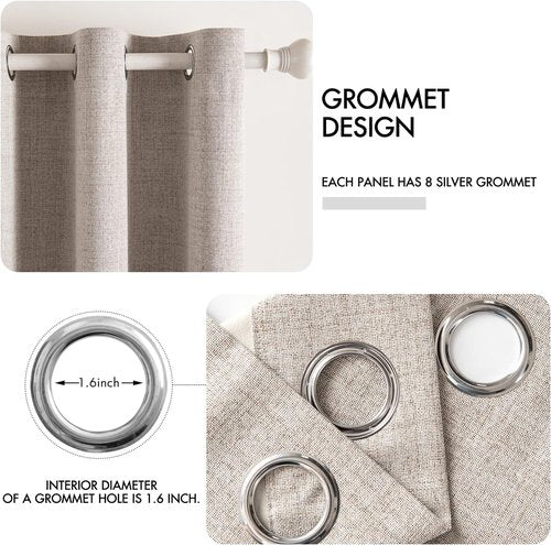 MIULEE Linen Blackout Curtains - 100% Room Darkening Thermal Insulated Grommet Panels | Khaki, 42" x 63" (2 PCs)