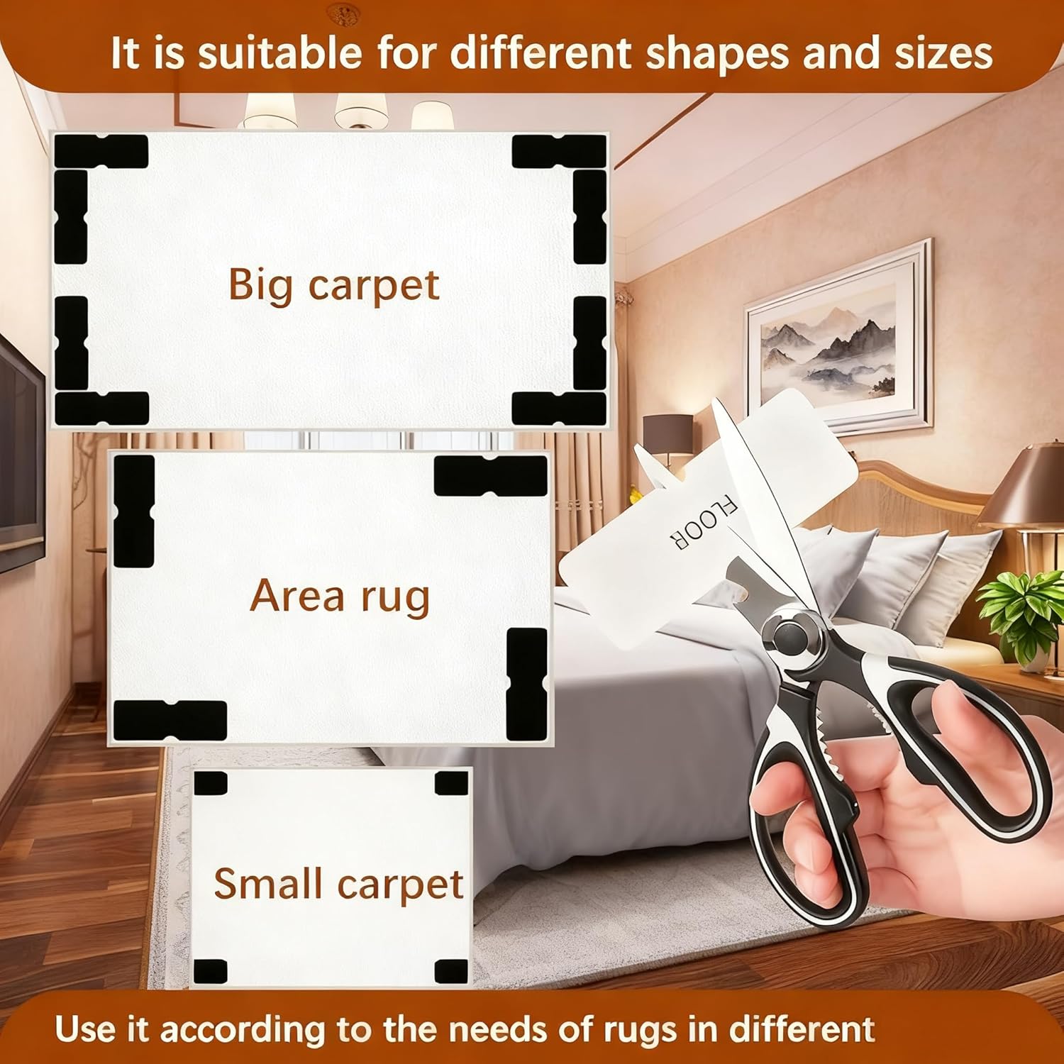 Rug Carpet Non-Slip Grippers by [Brand Name] - Reusable Double-Sided Tape Pads for Area Rugs | 8 Strong Adhesive Grippers