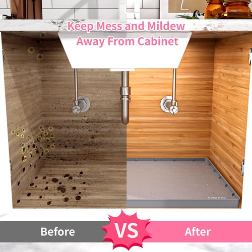 Sdpeia Under Sink Mat 22"×19" Waterproof Silicone Cabinet Liner & Sink Protector for Kitchen & Bathroom, Multi-Purpose Organizers Tray for Pets, Laundry, Cat Litter Mat,Gray
