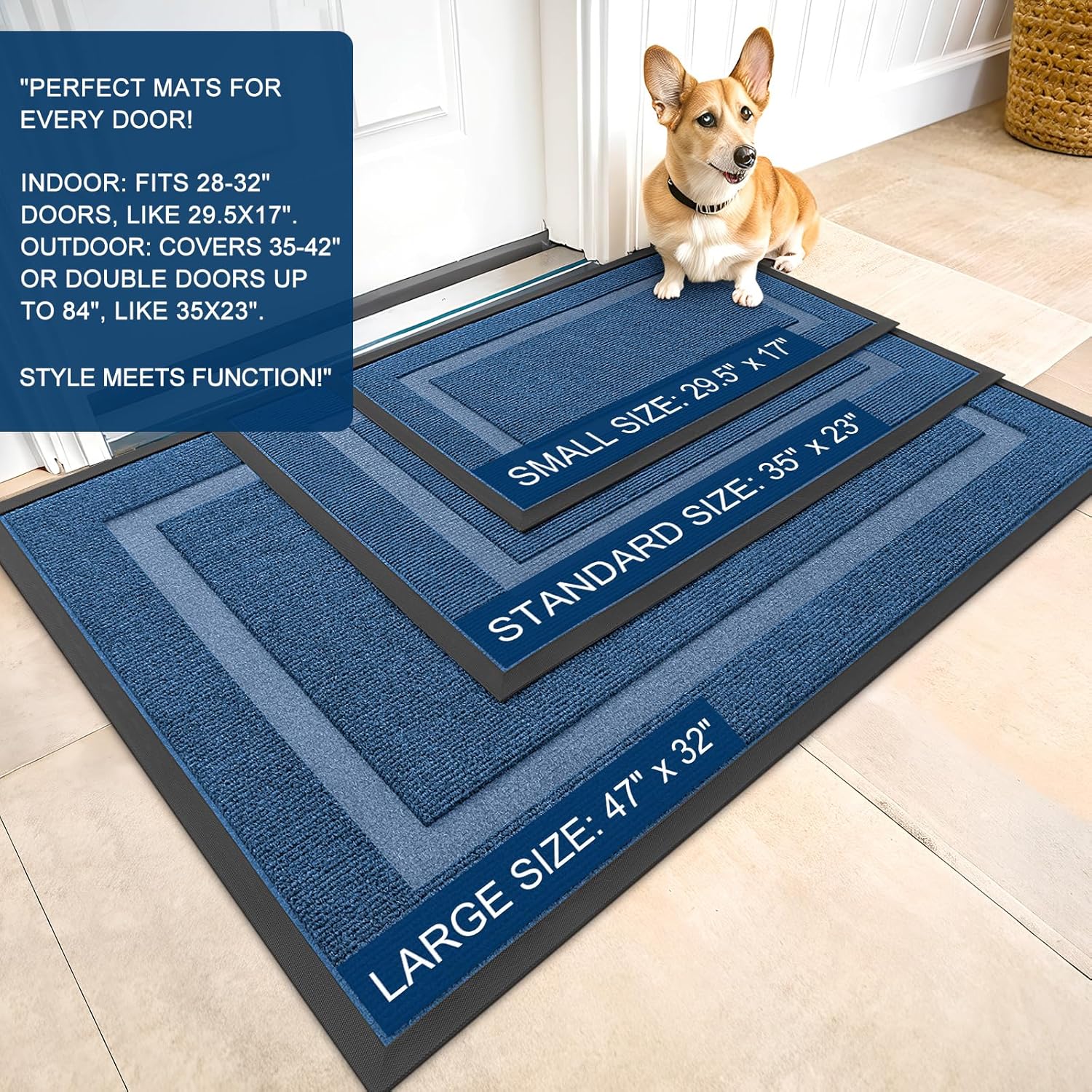 OLANLY Waterproof Front Door Mat - All-Season Indoor/Outdoor Doormat, Easy Clean, 29.5x17, Light Blue