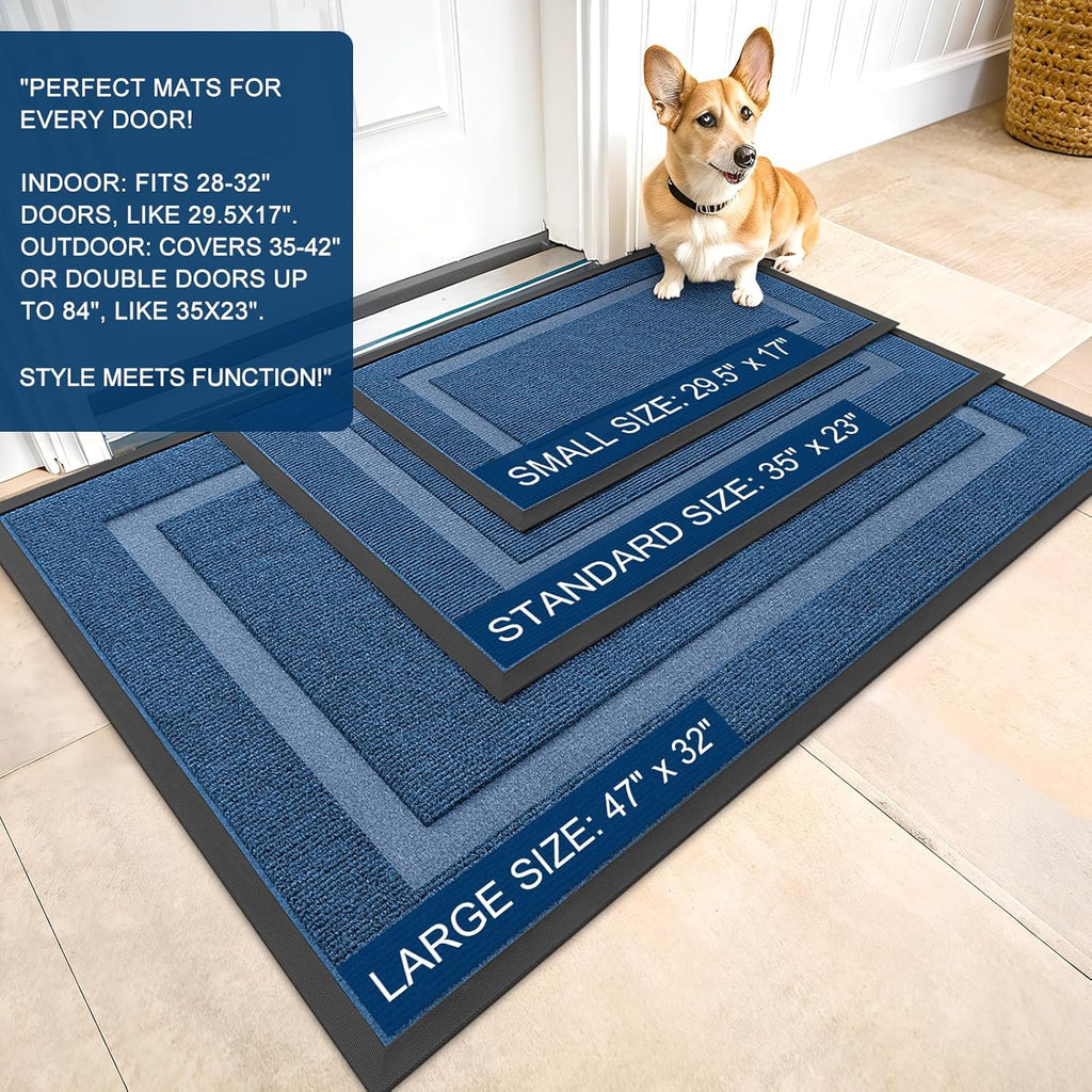 OLANLY Indoor Outdoor Front Door Mat - Waterproof, All-Weather, Easy Clean | 29.5x17, Light Blue