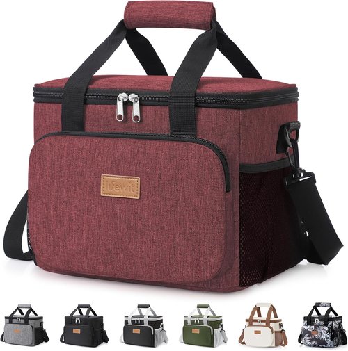 Lifewit Insulated Lunch Bag - Soft Cooler Tote for Adults | Burgundy, 12-Can Capacity (9L)