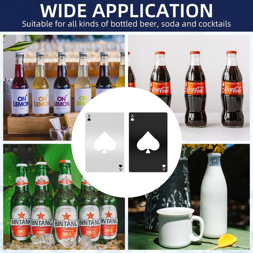 100 Pack Ace of Spades Bottle Opener - Bulk Metal Credit Card Beer Opener, Poker Card Wallet Opener for Party Favor, Wedding Favor, Groomsmen Bridesmaid Gift (Black & Silver)