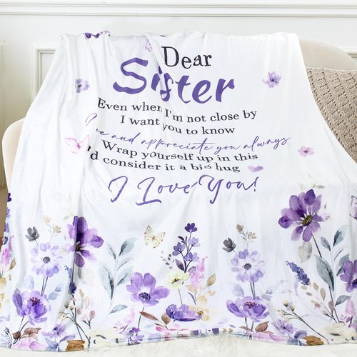 Yufobel Sister Gift Blanket, Sisters Birthday Gifts from Sis, Best Sister Ever Gifts for Women, Christmas Valentines Mothers Day Birthday Graduation Present for Sis, Throw Blanket 60" X 50"