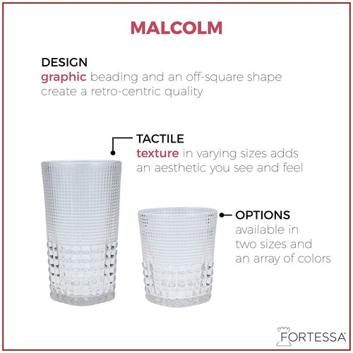 Fortessa Malcolm Iced Beverage Cocktail Glass 6 Pack, 15-Ounce, Pool Blue