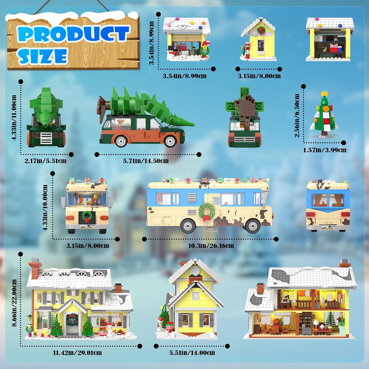 Snow Village Building Set - 4-in-1 Christmas Vacation House, RV & Truck Model Kit | 2056 PCS for Kids & Adults