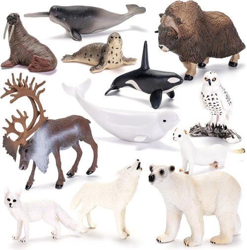 Arctic Polar Animal Figurines by [Brand Name] - 12 Realistic Plastic Toys | Includes Polar Bear, Orca & More
