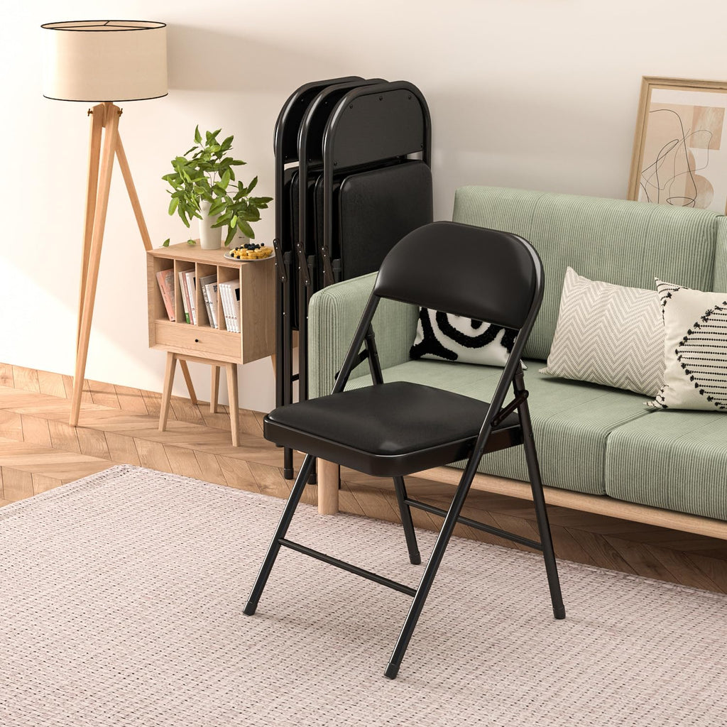 VENI HOME Folding Chairs with Padded Seats,Portable Foldable Chairs Seat with Steel Frame for Home and Office, Wedding Party Events, Black, Set of 4