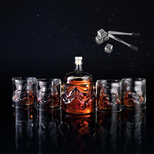 Whiskey Decanter Set Transparent Creative with 4 Glasses,Whiskey Flask Carafe Decanter with 4 Whiskey Stones and Tong,Whiskey Carafe,Glasses for Brandy,Scotch,Vodka,Gifts for Dad,Husband,Boyfriend