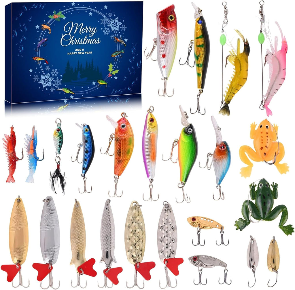 Advent Calendar Fishing Lures Set - 24 Days Countdown for Men & Boys | Perfect 2025 Christmas Gift