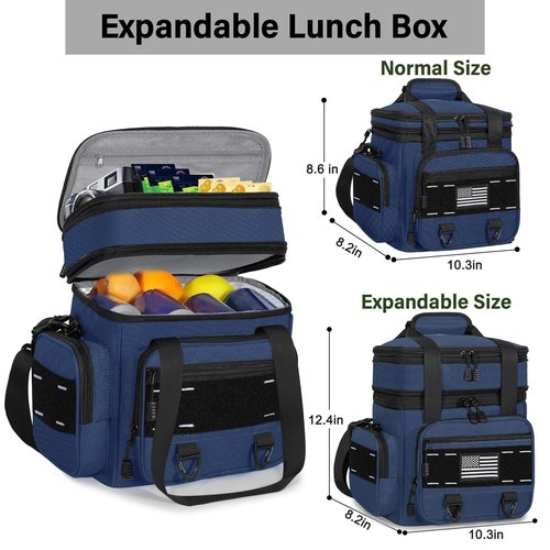 TENKIST Expandable Tactical Lunch Box, Large Insulated Lunch Cooler Bag Heavy Duty Leakproof Lunch Pail for Men Adults Work Office Outdoor Picnic Trips,16L,Blue