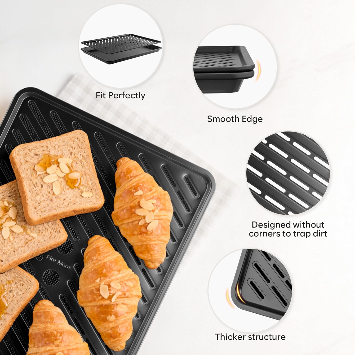 Skiennix Nonstick Cookie Sheets - Heavy Duty Baking Set with Cooling Rack | 4-Piece, 0.8mm Thickness