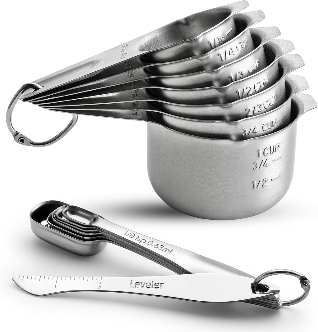 Spring Chef Stainless Steel Measuring Cups & Spoons Set - 14-Piece Nesting Kitchen Tools for Accurate Cooking & Baking