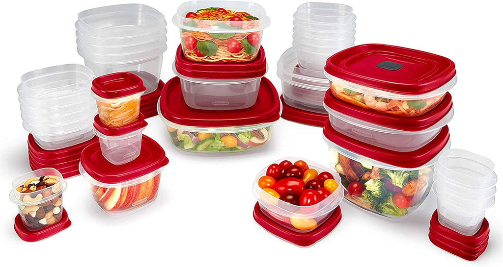 Rubbermaid 60-Piece Food Storage Container Set - Microwave & Dishwasher Safe | Red, Perfect for Meal Prep