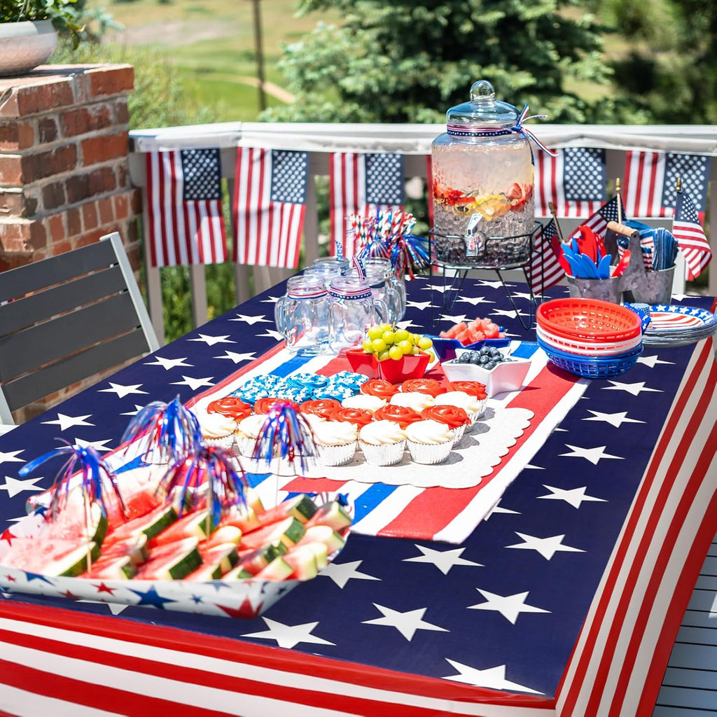 Oudain 2 Pcs Stretch Table Covers - Patriotic Red, White & Blue Spandex for 4th of July Celebrations | 6 Feet