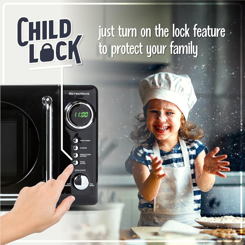 Nostalgia Retro Microwave Oven - 0.7 Cu. Ft. 700-Watt with LED Display & Child Lock | Black