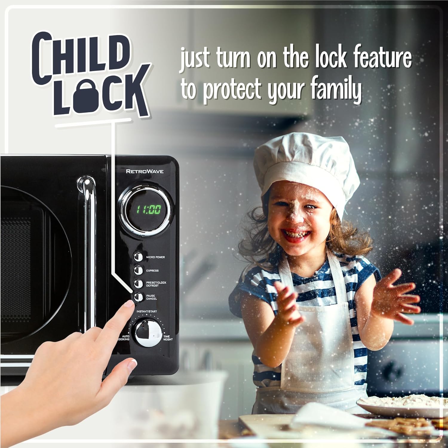 Nostalgia Retro Microwave Oven - 0.7 Cu. Ft. 700-Watt with LED Display & Child Lock | Black