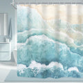 Riyidecor Beach Ocean Wave Shower Curtain for Bathroom Decor 72Wx72H Teal Blue Coastal Nautical Sea Abstract Modern Seaside Minimalist Art Printed Fabric Polyester Waterproof 12 Pack Plastic Hooks