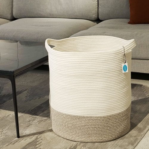 Casaphoria Extra Large Woven Cotton Rope Storage Basket for Organizing,Tall Round Woven Baskets for Clothes Blanket Pillows Towels,Big Capacity Laundry Hamper for Bathroom LivingRoom Bedroom