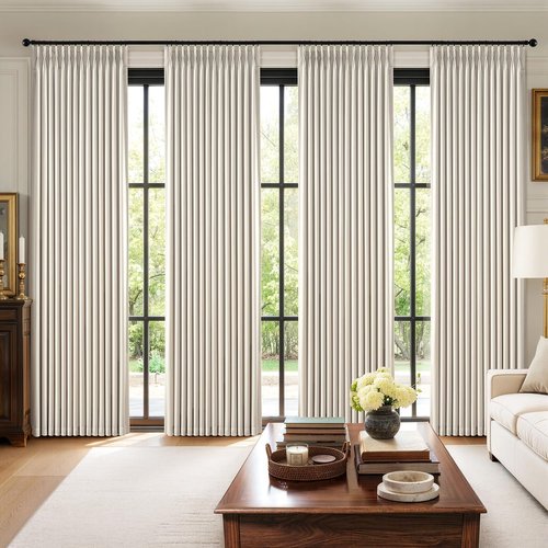 MIULEE 100% Blackout Curtains - Thick Linen, Memory Trained Pleat | 90 Inch Long, 4 Panel Set in Birch