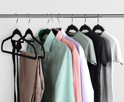 Utopia Home Premium Velvet Hangers 50 Pack - Non-Slip Clothes Hanger with Tie Bar - Black Hangers with 360 Degree Rotatable Hook - Heavy Duty Coat Hanger