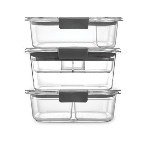 Rubbermaid Brilliance Food Storage Containers with Lids, Airtight, for Lunch, Meal Prep, and Leftovers, Set of 3 with Removable Trays | Glass Storage 3.2-Cup Food Containers with Lids, BPA Free and Leak Proof, Medium, Clear, Pack of 4
