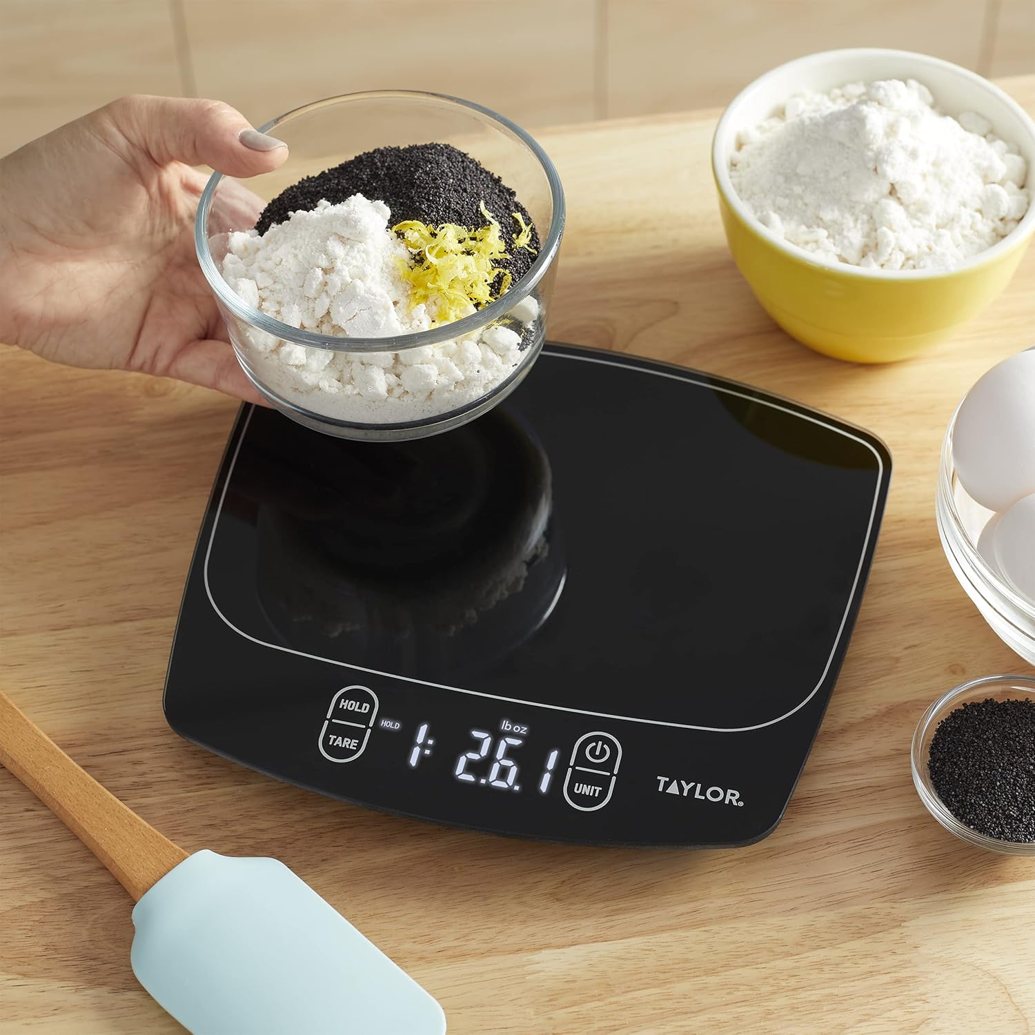 Taylor Waterproof Digital Kitchen Scale - Accurate Measurement Up to 11 Pounds | Sleek Black Design