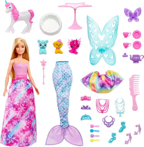 Barbie Dreamtopia Advent Calendar - Fantasy-Themed with 24 Surprises, Dolls, Pets & Accessories