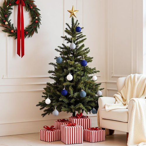 EverMerry 15 PCS Velvet Christmas Ornaments, 3.14’’ Christmas Ball Ornaments Set, Hanging Balls Decorations for Xmas Tree, Wreath, Garland, Home Decor (Blue and White)