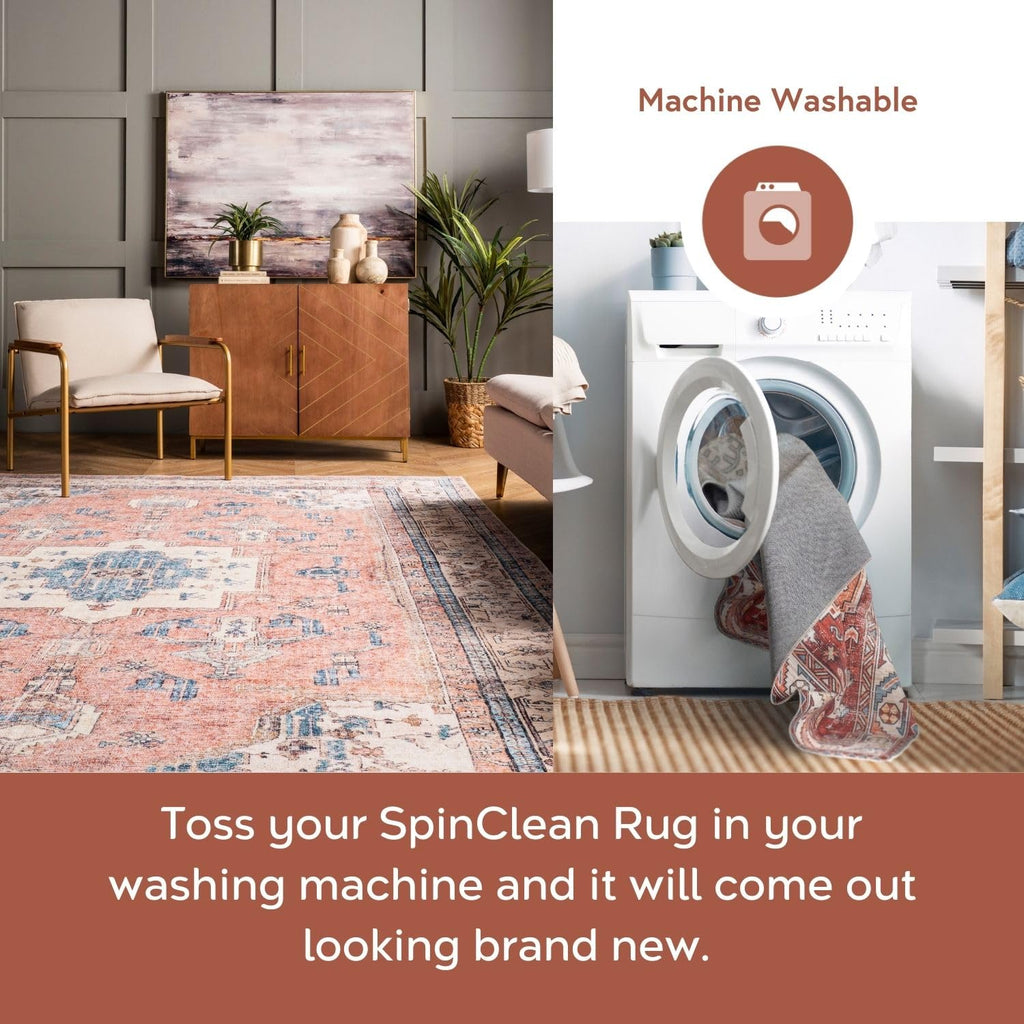 nuLOOM Eleanor Machine Washable Distressed Medallion Area Rug, 4' x 6', Multi Color, Rectangular, 0.15" Thick
